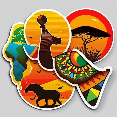 vibrant clipart sticker for Ankhara Designs that capture the vibrant and authentic spirit of African culture. The stickers should include a variety of elements, such as tribal patterns, animals, and symbols, that represent the diversity and richness of African heritage. Use bold and bright colors to make the stickers pop and give them a playful and joyful feel. Think about incorporating traditional African fabrics and textiles, such as kente, mud cloth, or Ankara prints, into the designs to furt