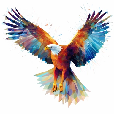 Soaring Eagle, geometric-inspired illustration, clipart, abstract style, vibrant colors, white background