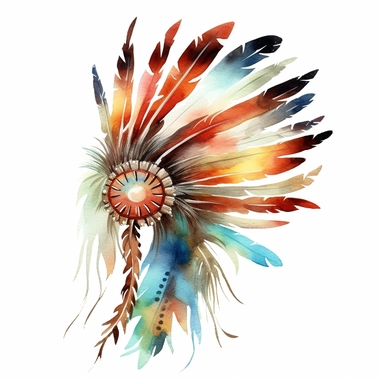 watercolor indian feather crown clipart, clean white background