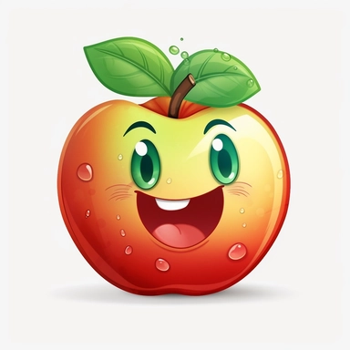 cute Apple, happy and smiling, bold line, clipart, sticker, white background, no shadow, 8k detail