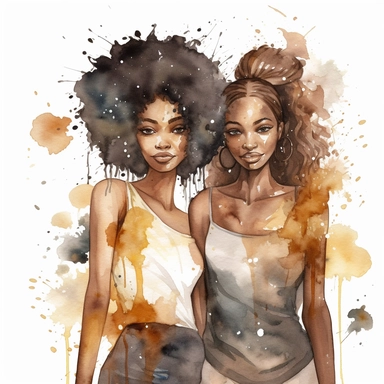 water color black adult sisters clipart