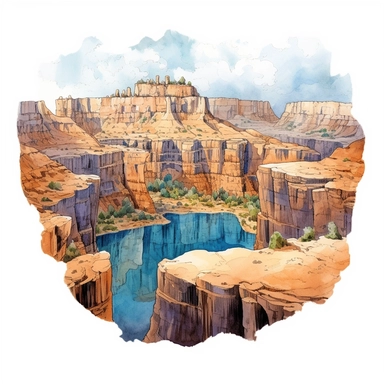 a United States Grand Canyon in the style of watercolour clipart with detailed brush strokes