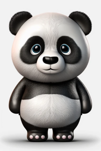 no text, 3d whole body clipart of a smiling, friendly panda, cartoon network style, friendly face, head unproportionally bigger than body, detailed body shape, front shot, insanely big shiny eyes, caricatured face, insanely glossy, plastic like fur and skin, light background, unrealistic, 8k photography, cinematic, super cute face, Photography, Ultra-Wide Angle, Depth of Field, hyper-detailed, beautifully color-coded, insane details, intricate details, Unreal Engine, Cinematic, Editorial Photogr
