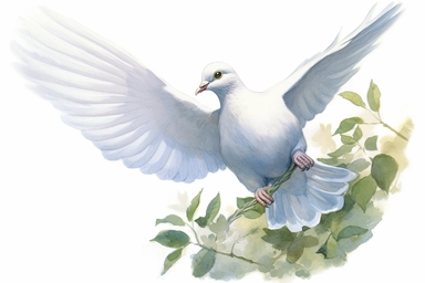 Clip art of dove, white, White margins around the image, drawn by Helen Beatrix Potter, easy to crop image, white background