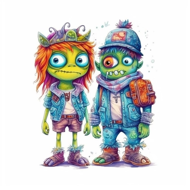 Cute Beautiful Couple Monster Sublimation Clipart,Cartoon, hyper realistic, intricate detail, illustration style,high solution,on the white background
