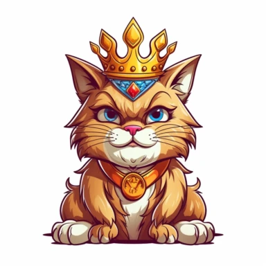 Cartoon king cat with crown clipart, high detail, illustration style, high solution, on the white background