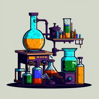 chemistry lab setup, in the style of clip art