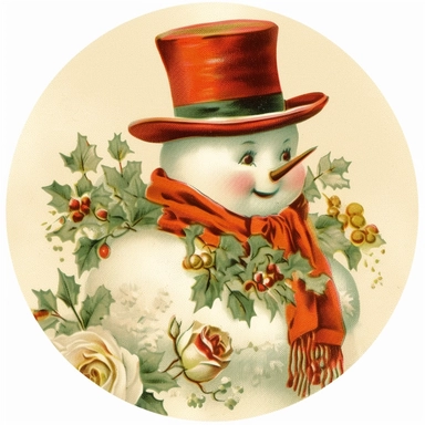 clipart with vintage christmas card style snowman on a white background