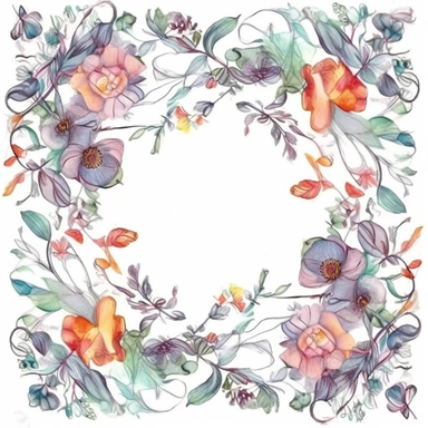 clipart thin square watercolor floral flourishes , white background
