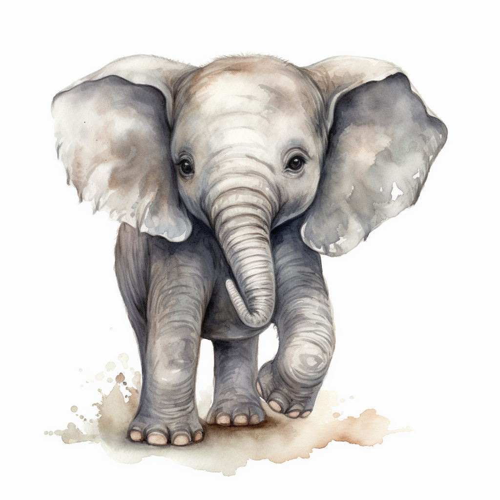 Premium Vector | Watercolor hand draw cute realistic baby elephant with  flower wreath