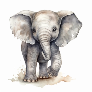 happy sweet Baby elephant clipart , original hand drawing, watercolor, understated and flawless coloring image, realistic image , white background, realistic painting, portrait without writing