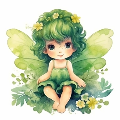 adorable fairy angel in lush green landscape, small flower bloom, cute character, watercolor styles, high definition, Sublimation Clipart,hyper realistic, intricate detail, illustration style, isolated on white background for removing background