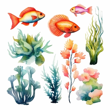 the aquarium watercolor clipart, white background