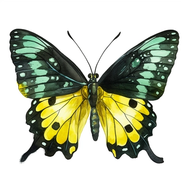 cairns birdwing butterfly watercolor clipart on white background