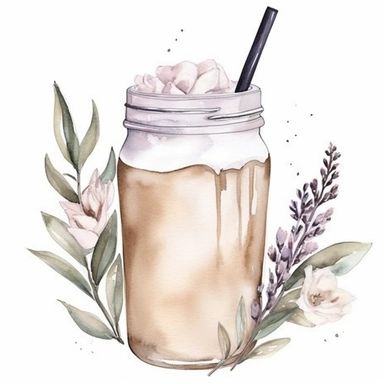 iced lavander london fog latte, watercolour, pretty, floral, clipart