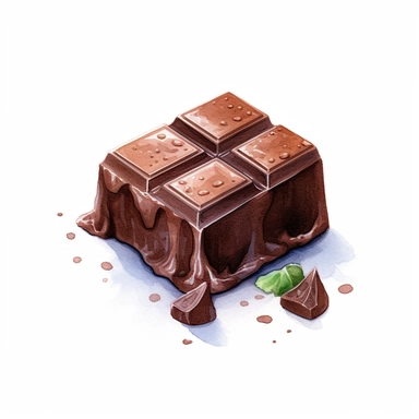 one piece of chocolate clipart on a white background, in the style of watercolor illustrations, tilt-shift lenses, detailed sketching, vibrant color choices, elaborate borders, isometric, assemblage pieces, no watermark, text, 300 DPI , typography, shapes do not stick together, no text in the picture, on a white background