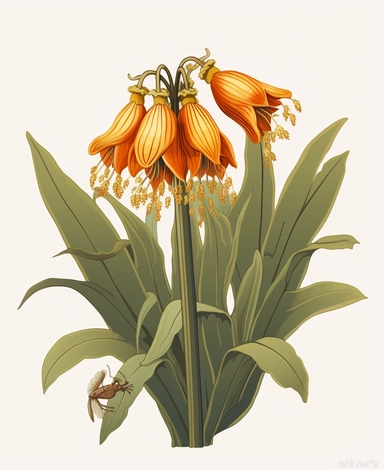 Isometric Sticker Clip Art of Fritillaria imperialis, the crown imperial, imperial fritillary, one stem