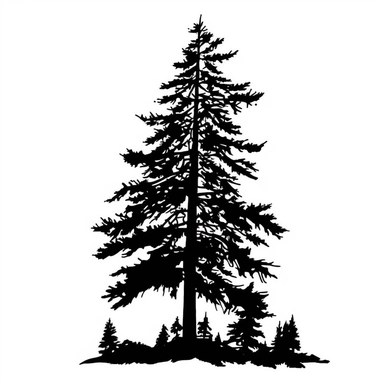 silhouette of fir tree clip art style black on plain white background clean bold lines