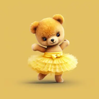 Adorable cute fantasy Teddy bear dressed like a Romantic ballerina, wearing yellow tutu, nursery art, clipart image, lineart image, solid background, high contrast with background , very detailed, 8k