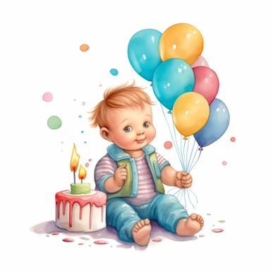 cute one year old baby first birthday clipart, single clipart, high resolution, vibrant colors, 8k