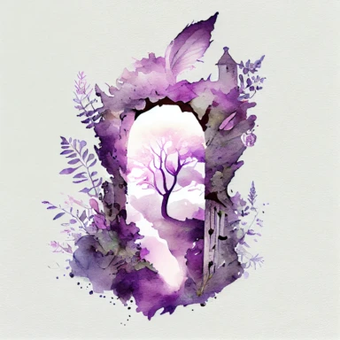 watercolor clipart, Lavender color, through keyhole, creative dreamy forest