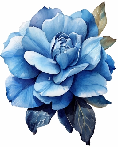detailed watercolorart big blue gardenia head no leaves , isolated on white background, realistic, clipart