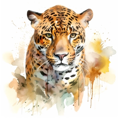 watercolor clipart, white background, a stunning jaguar, showcasing its wild beauty