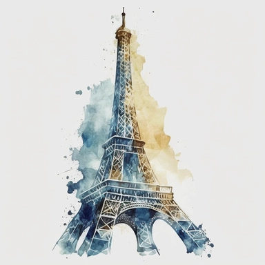 detailed eiffel tower watercolour style clipart with white backgroun
