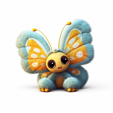 realistic digital painting, clipart of cute plush butterfly toy on white background