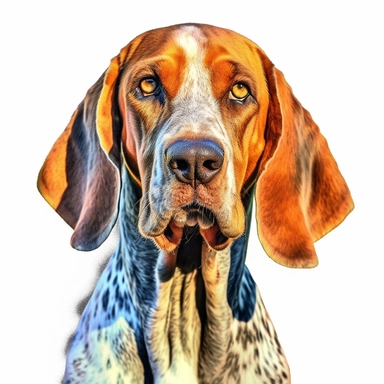american english coonhound in the style of digital airbrushing realistic yet stylized, digitally enhanced, clipart, 32k uhd, detailed crosshatching white background