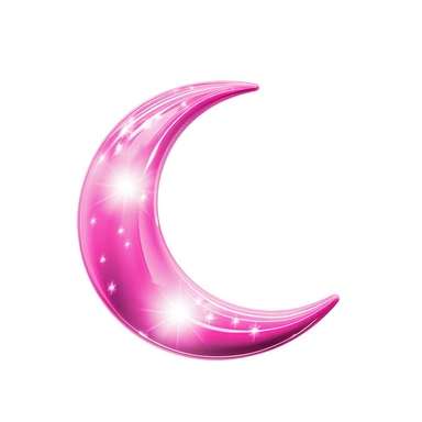 An illustration of a pink glowing beautiful half moon against white background, outerglow, innerglow, fairytail style, white background, clipart, PNG pure white background, high resolution, best quality