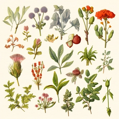 Clipart, vintage, watercolor, Ancient Herbals, botanical illustration, hand drawn, texture