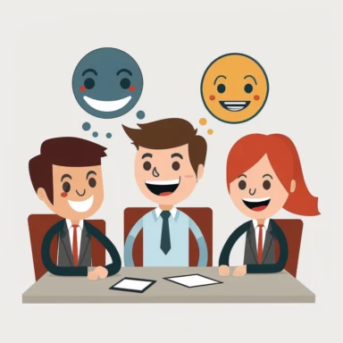 prompt clipart smiling office workers having a meeting with white backround