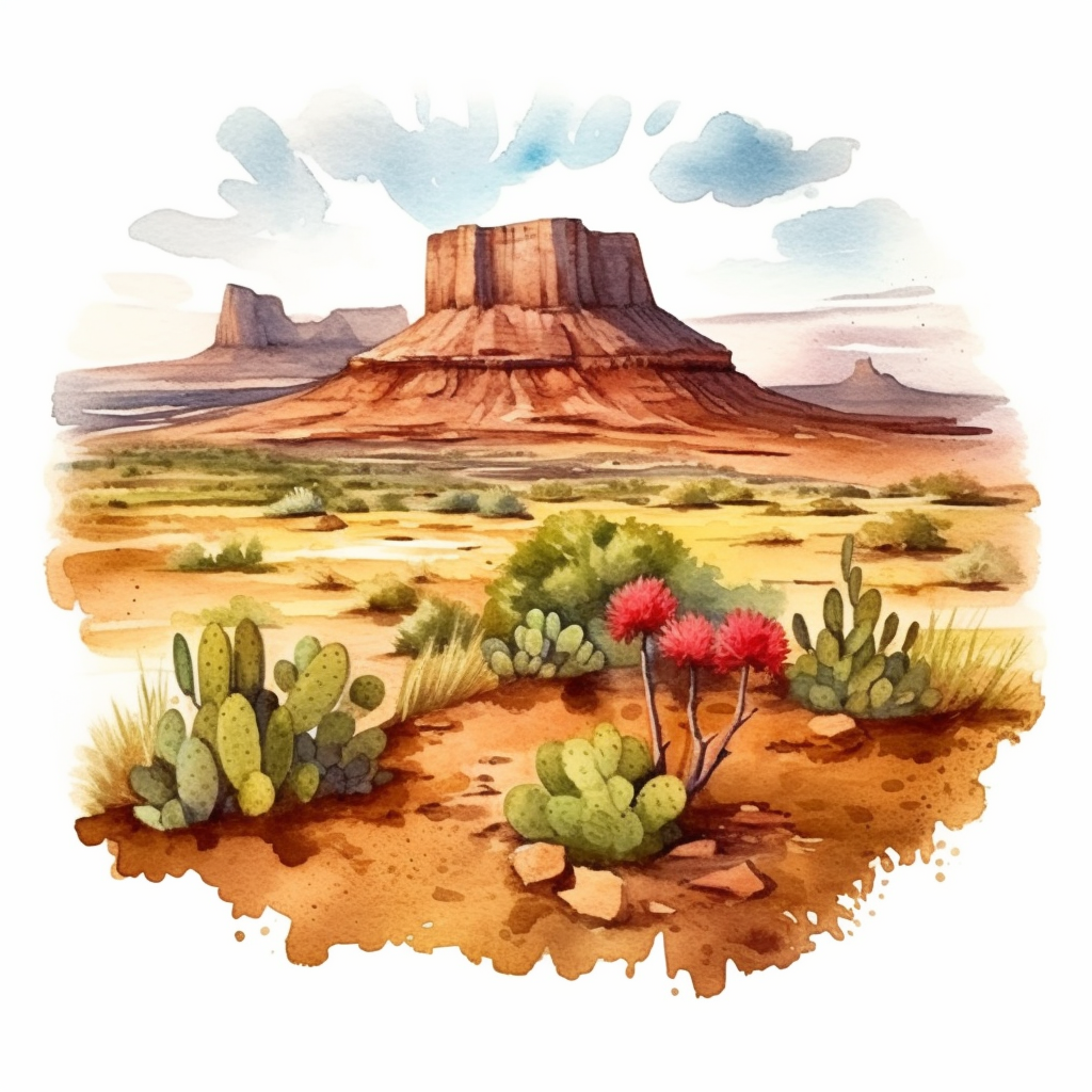 Hyperrealistic watercolor mesa and butte clipart in desert with some ...