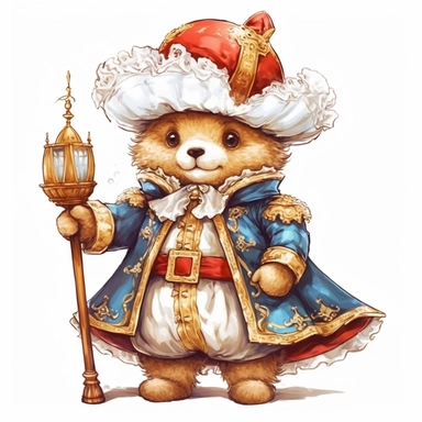 Adorable cute fantasy Teddy bear dressed like a Mousquetaire, nursery art, clipart image, lineart image, white background, very detailed, 8k