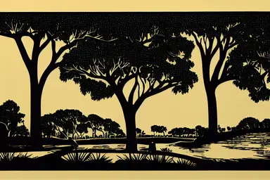 golf course silhouette, linocut, clipart