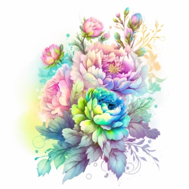 soft colorful neon pastel colored floral arrangement clipart, soft and subtle, colorful neon fairy pastel colors watercolor style, fawncore, plain white background, colorful neon pastel roses peonies gerberas tulips, excellent depth of shading in soft watercolor style, neon pastel colorful soft watercolor artwork, plain white background for transparent editing