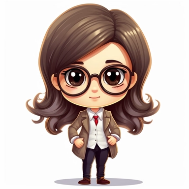 IT manager girl cute clipart with glasses straight brown hair little chubby
