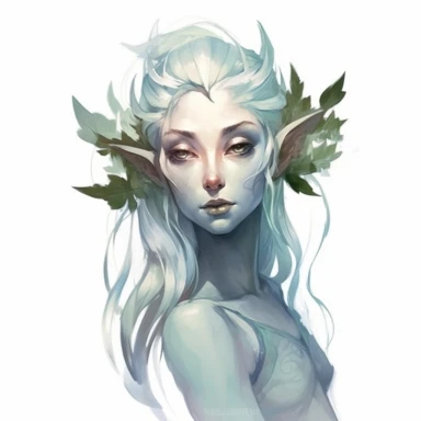 Create a clipart of an otherworldly elf with a graceful and ethereal appearance. The elf should exude an aura of tranquility and delicate beauty. The background should be plain and highly contrasted to draw attention to the main subject. The overall style should be reminiscent of a watercolor painting, with a mix of realism and fantasy elements. The image should be intricate and detailed, with subtle shadings and fine linework to capture the elf's fairy-like quality.