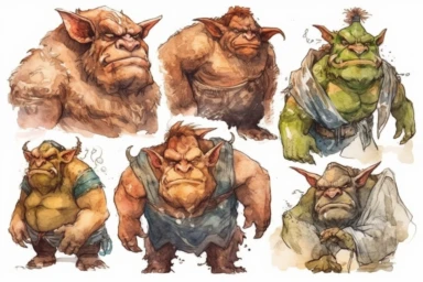 fierce ogre watercolor clipart set. fantasy. no words. high resolution. 32k