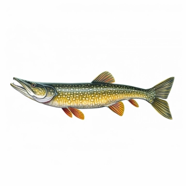northern pike fish, isolated in white, white background with no external elements or shadows, isolated clipart figure, gorgeous colorful 3D Render