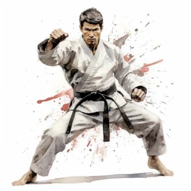 Jeet Kune Do, Karate, highly detailed, watercolor, clipart, illustration, white background, digital painting, paper crafting, no signature, no text