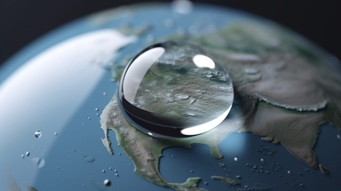 a close up of a water droplet with a globe in the background, (art station), clipart, dying earth, featured on shutterstock, aliased, flat matte art, by Tomek Setowski, water damage, connectedness, commercial banner, earth visible below, emotional release, 3dcg, 2019, clipart icon