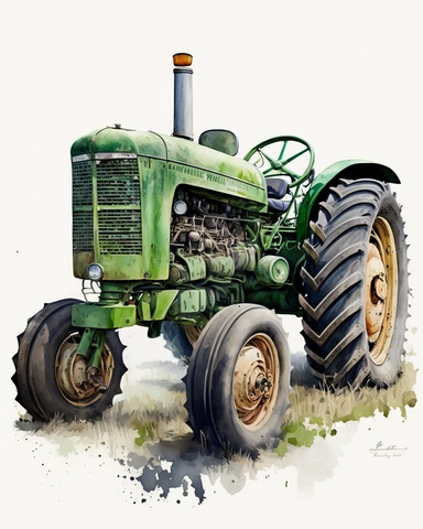 watercolor, farm tractor air conditioned, realistic, on a white background, clipart