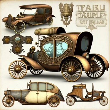 Steampunk Cars Clipart - fantasy clip art graphics and collage sheets for altered art or junk journals