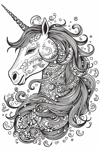 cute unicorn playing depicted in the style of clipart, white background, vector lines, in the style of a coloring book, thick, clear,lines, black and white,
