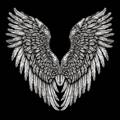 sketch clipart of angelic wings, hd, white on black background, spaced out,--ar 3:2