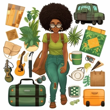 Black Woman ClipArt, Rich Auntie ClipArt, Digital Stickers, African American Clip, Digital Planner Stickers, Black Girl Clipart, travel, green 2:3