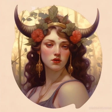 Taurus zodiac sign as fantasy girl with nose ring and earnings, and brown hair, Watercolor Zodiac Sign Clipart Astrology medea, Goddess of taurus, jasons golden fleece, ram horns, dragon, Medea, roses,