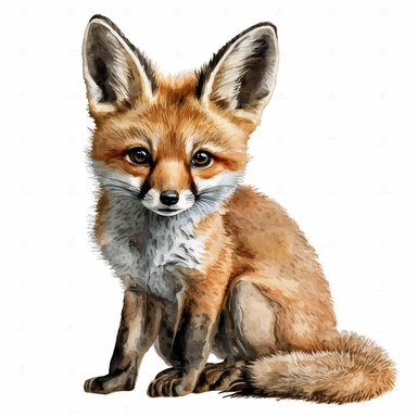 Watercolor Baby fox Clipart with cute face and cute big eyes with white background and clear edges with high quality detailed image
